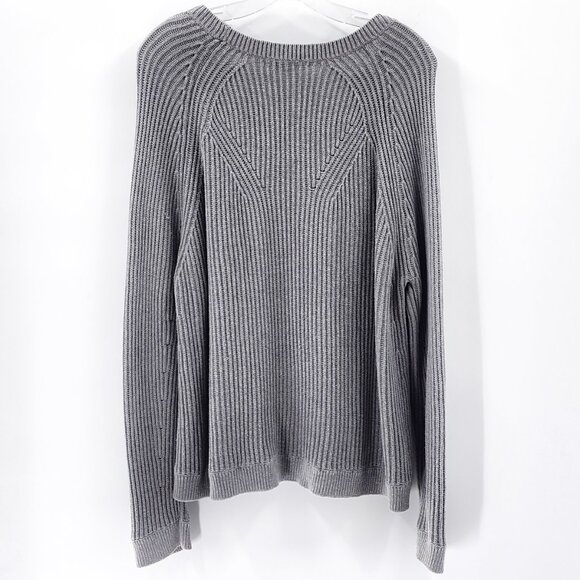 VINCE Rib Knit Raglan Cotton Sweater Long Sleeve Slouchy Ribbed Gray - Picture 3 of 5